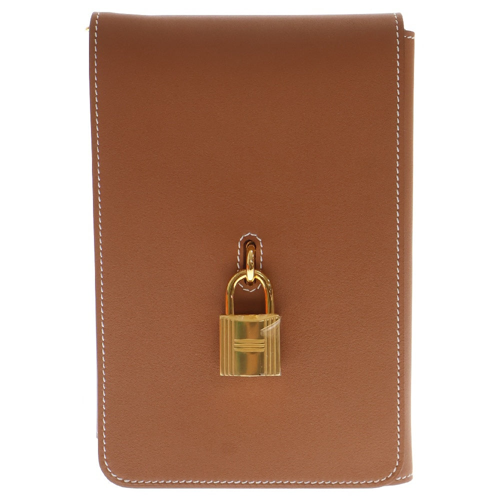 HERMES(エルメス) カルネ シークレット レザー 手帳型ケース ゴールド/ブラウン ゴールド金具 W刻印