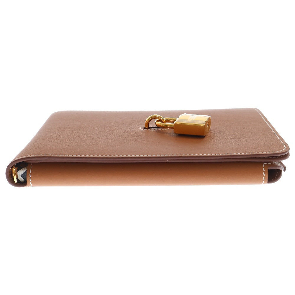 HERMES(エルメス) カルネ シークレット レザー 手帳型ケース ゴールド/ブラウン ゴールド金具 W刻印