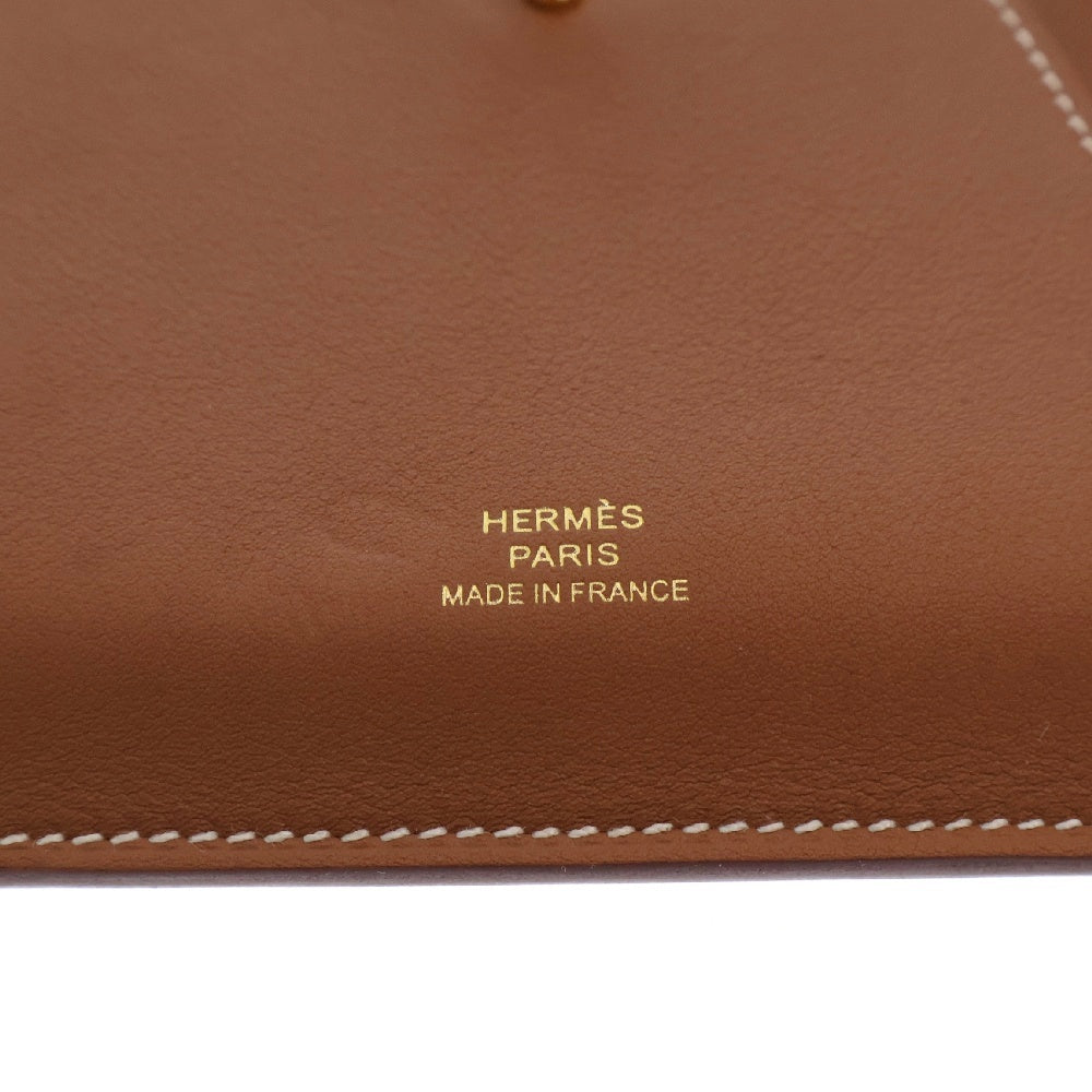 HERMES(エルメス) カルネ シークレット レザー 手帳型ケース ゴールド/ブラウン ゴールド金具 W刻印