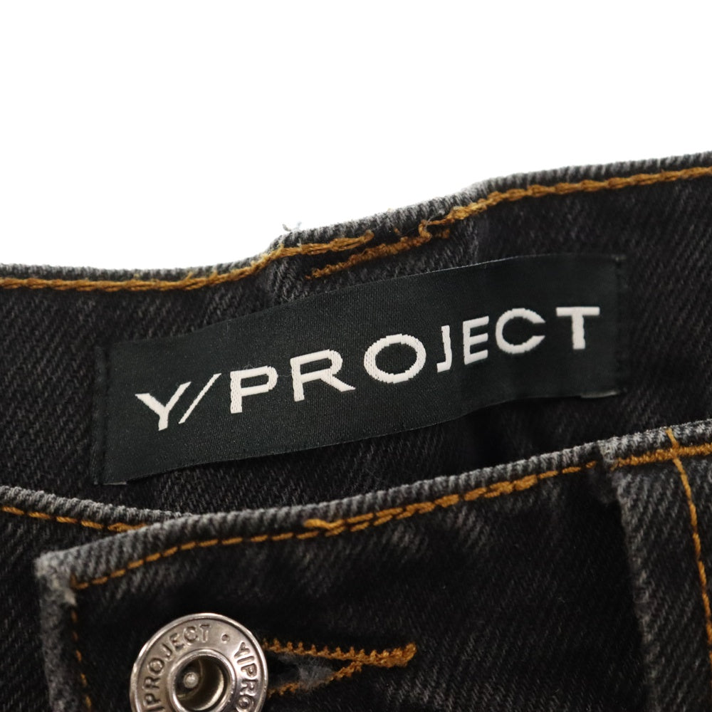 Y/PROJECT(ワイプロジェクト) ロゴ刺繍 ジップフライストレートデニムパンツ ブラック