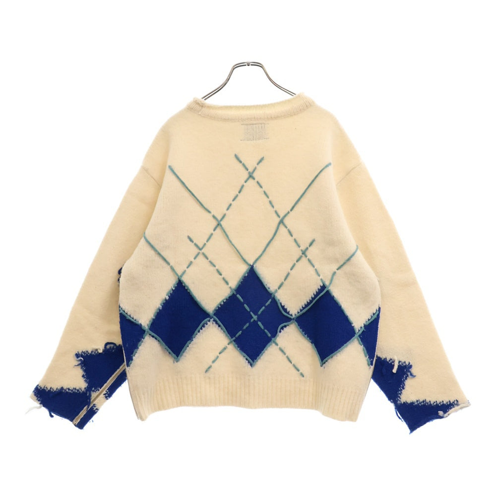 SYU.HOMME/FEMM(シュウ オム フェム) 19AW Interstate Argyle アーガイル サイドジップ ウール ニット セーター アイボリー H19AW-13