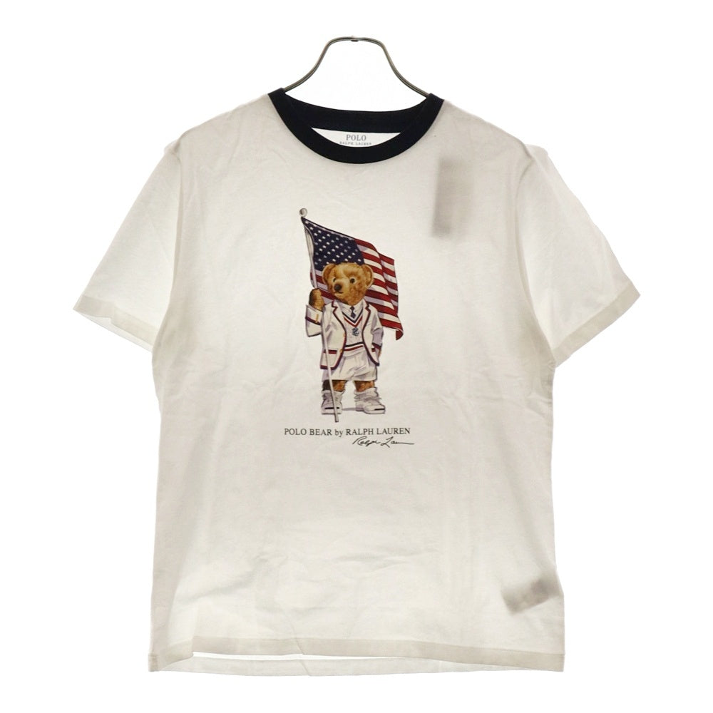 POLO RALPH LAUREN(ポロラルフローレン) Bear Tee ポロベア 星条旗プリント リンガー 半袖Tシャツ ホワイト