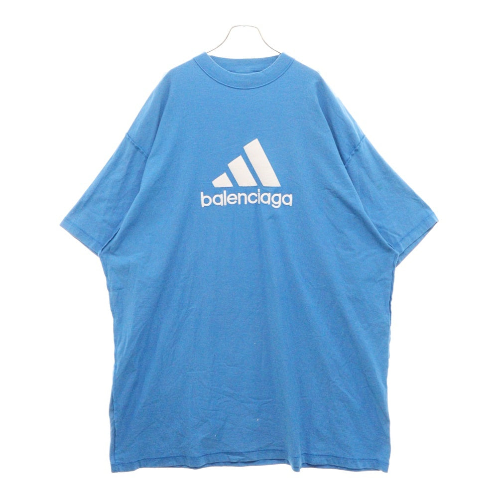 BALENCIAGA(バレンシアガ) 23SS ×adidas アディダス ロゴ刺繍 インサイドアウト クルーネック 半袖Tシャツカットソー ブルー 731769 TNVP3