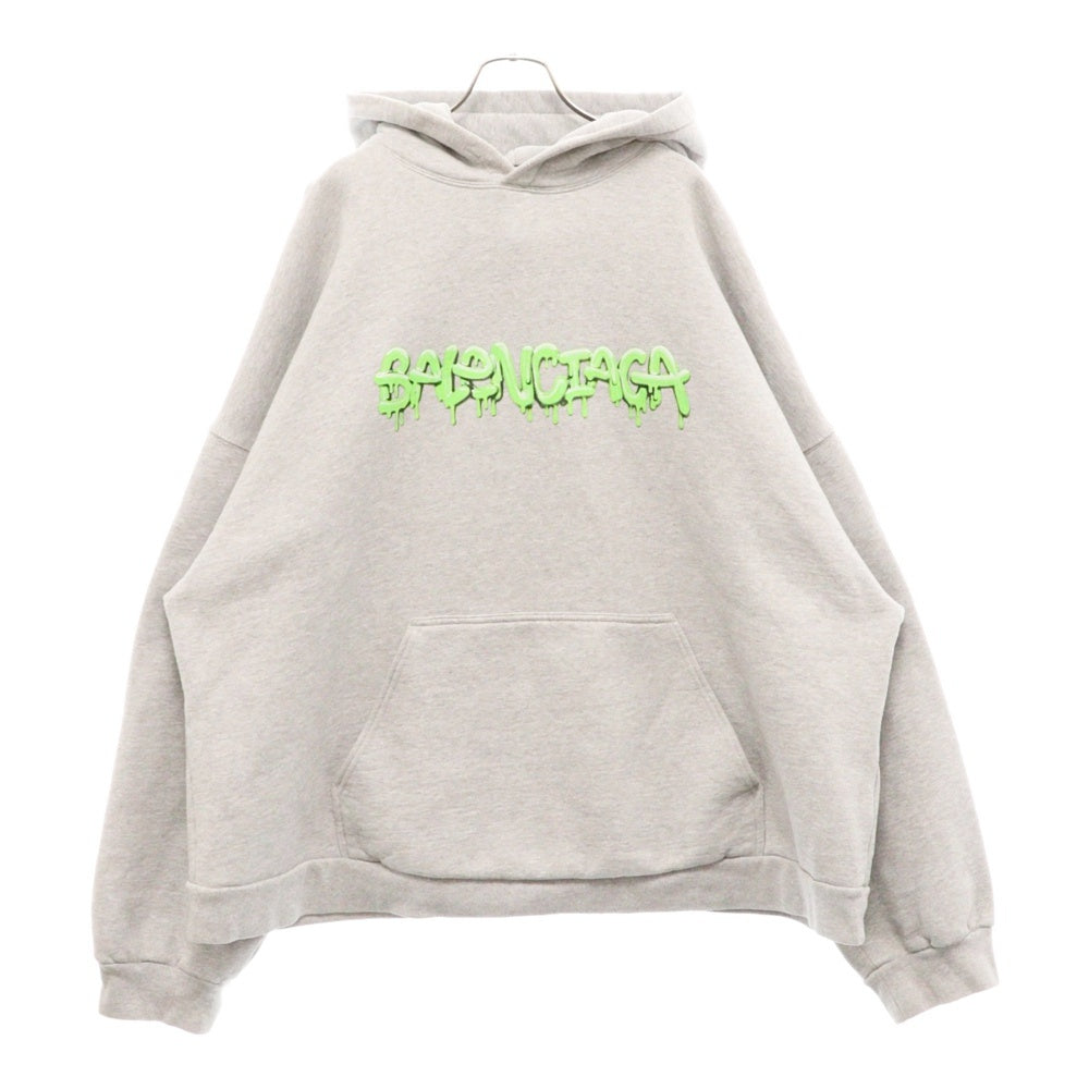 BALENCIAGA(バレンシアガ) 22SS SLIME HOODIE WIDE FIT スライムペイントロゴ プルオーバー スウェット パーカー ワイドフィット オーバーサイズ フーディー グレー 674986 TLVF2