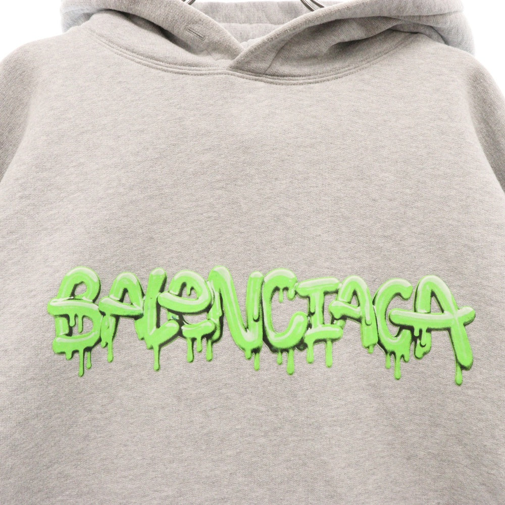 BALENCIAGA(バレンシアガ) 22SS SLIME HOODIE WIDE FIT スライムペイントロゴ プルオーバー スウェット パーカー ワイドフィット オーバーサイズ フーディー グレー 674986 TLVF2