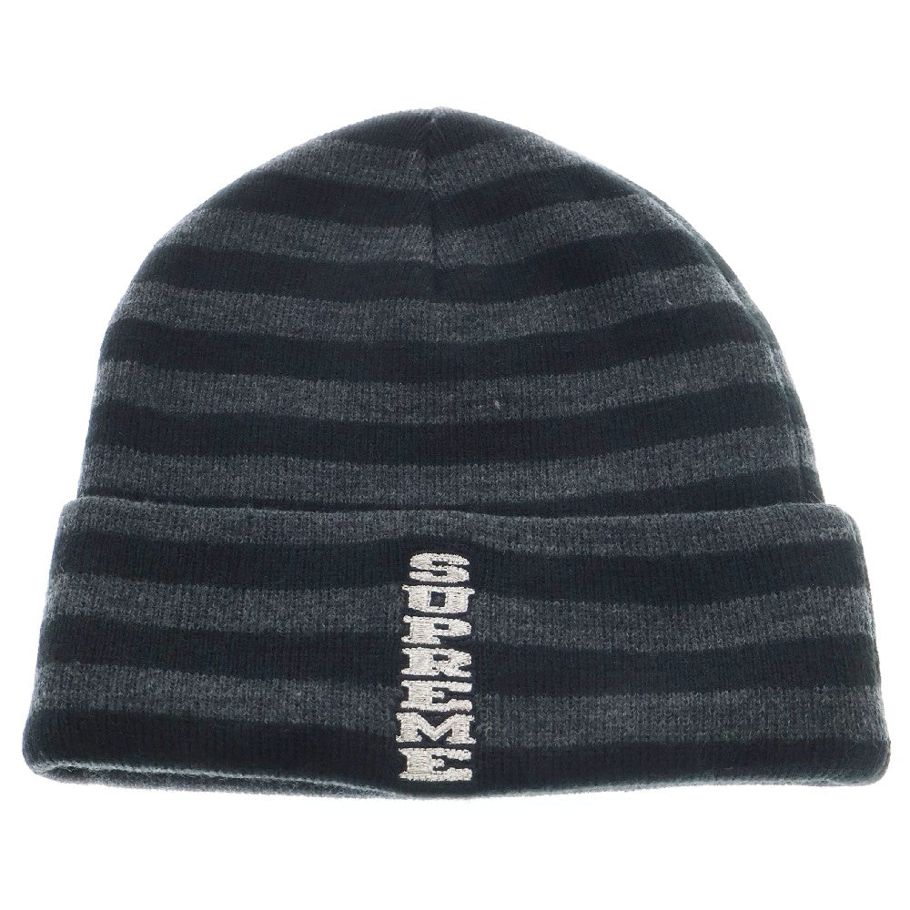SUPREME(シュプリーム) 16AW VERTICAL LOGO STRIPED BEANIE バーティカルロゴ ストライプニットビーニー ブラック ボーダー