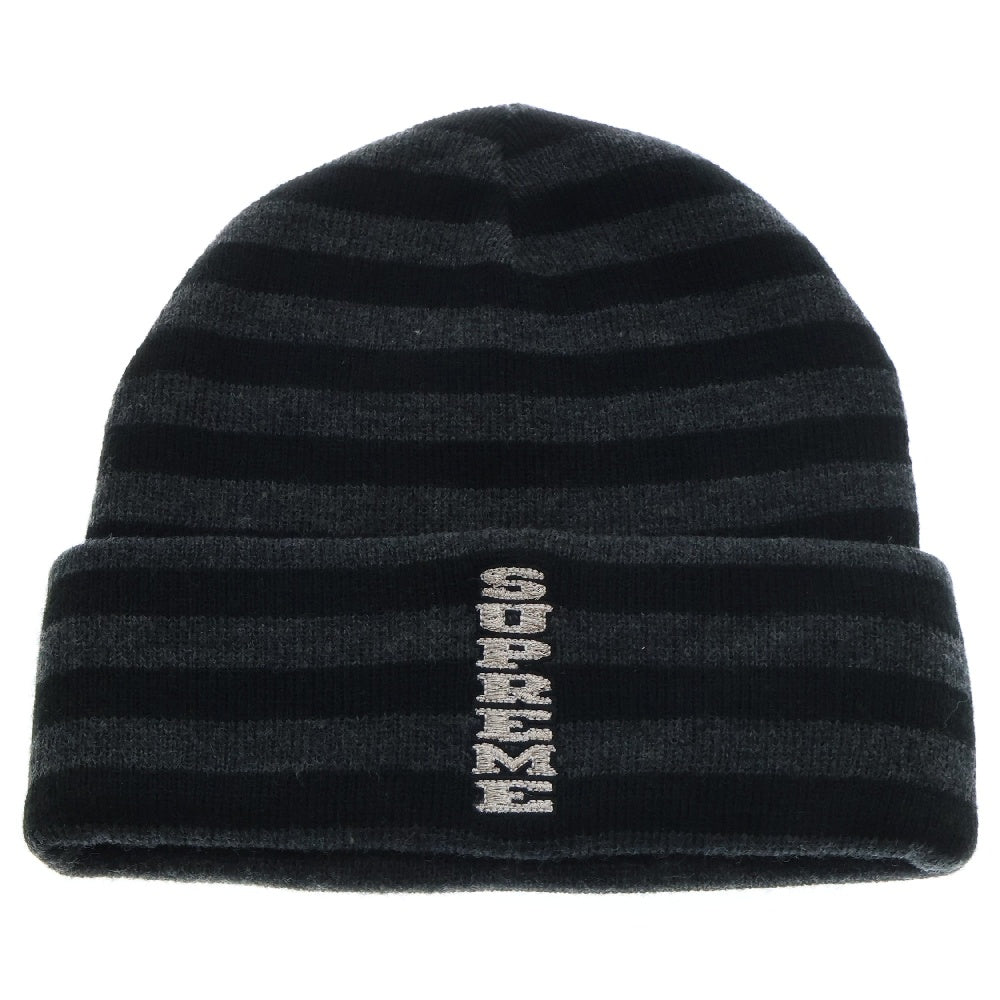 SUPREME(シュプリーム) 16AW VERTICAL LOGO STRIPED BEANIE バーティカルロゴ ストライプニットビーニー ブラック ボーダー