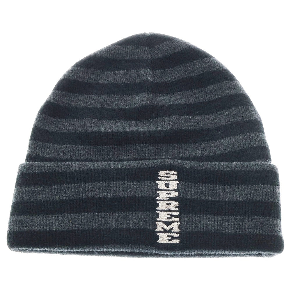 SUPREME(シュプリーム) 16AW VERTICAL LOGO STRIPED BEANIE バーティカルロゴ ストライプニットビーニー ブラック ボーダー