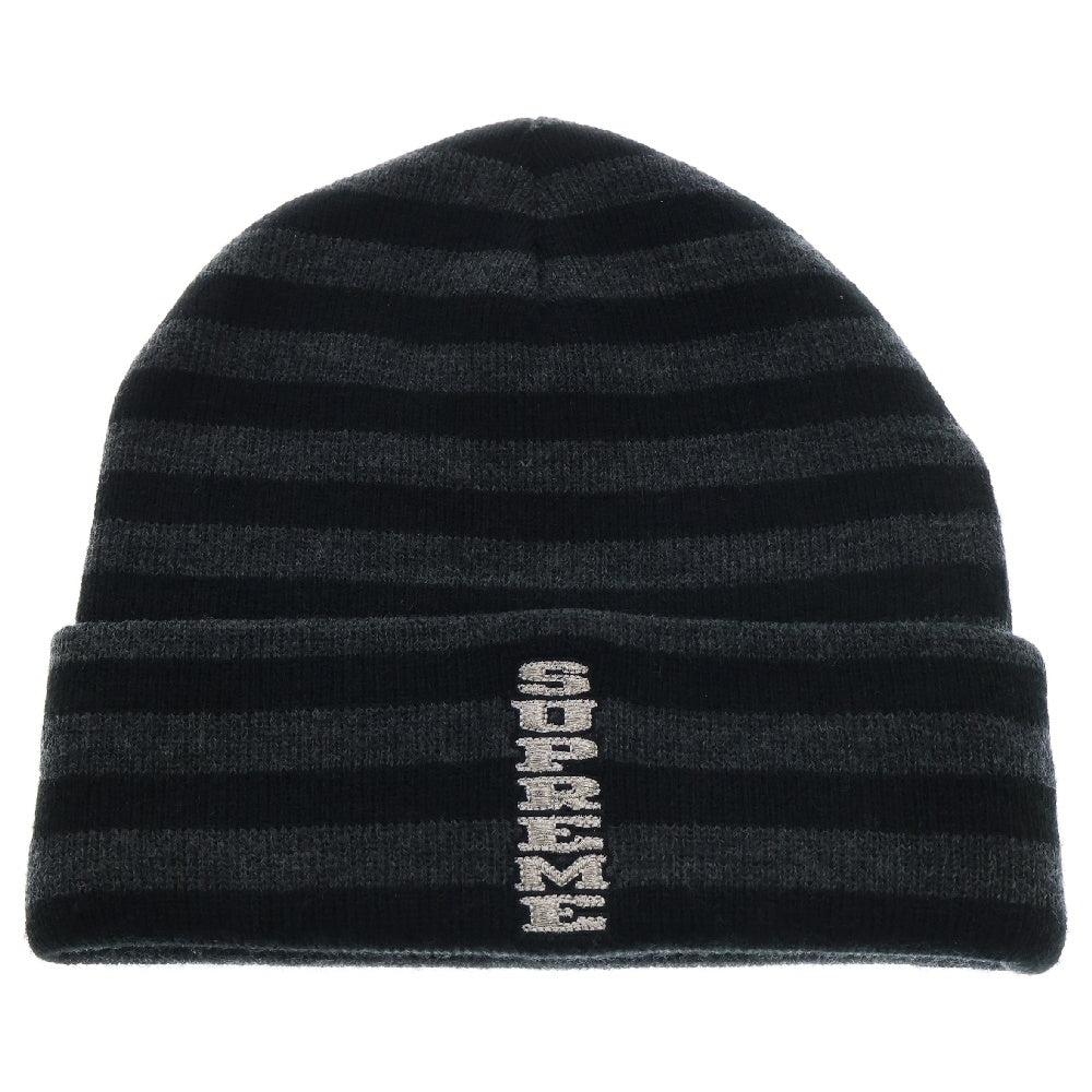 SUPREME(シュプリーム) 16AW VERTICAL LOGO STRIPED BEANIE バーティカルロゴ ストライプニットビーニー ブラック ボーダー