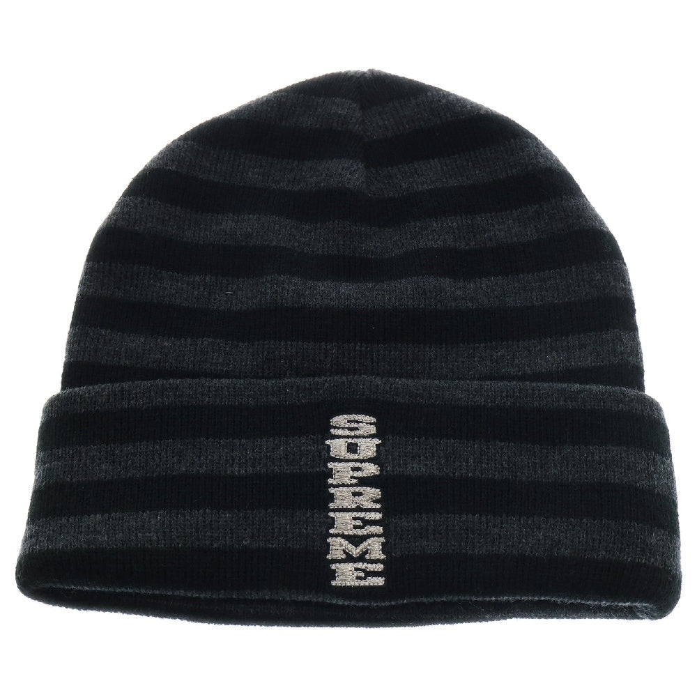 SUPREME(シュプリーム) 16AW VERTICAL LOGO STRIPED BEANIE バーティカルロゴ ストライプニットビーニー ブラック ボーダー