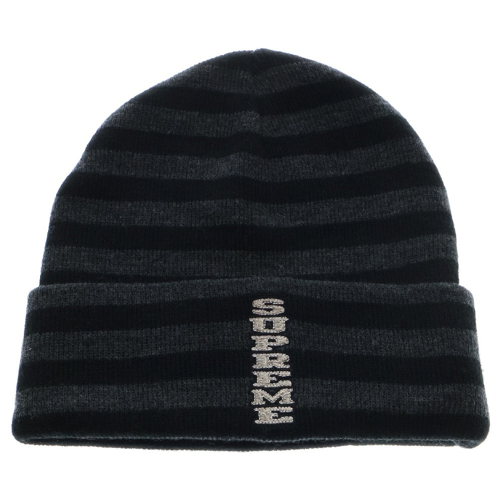 SUPREME(シュプリーム) 16AW VERTICAL LOGO STRIPED BEANIE バーティカルロゴ ストライプニットビーニー ブラック ボーダー