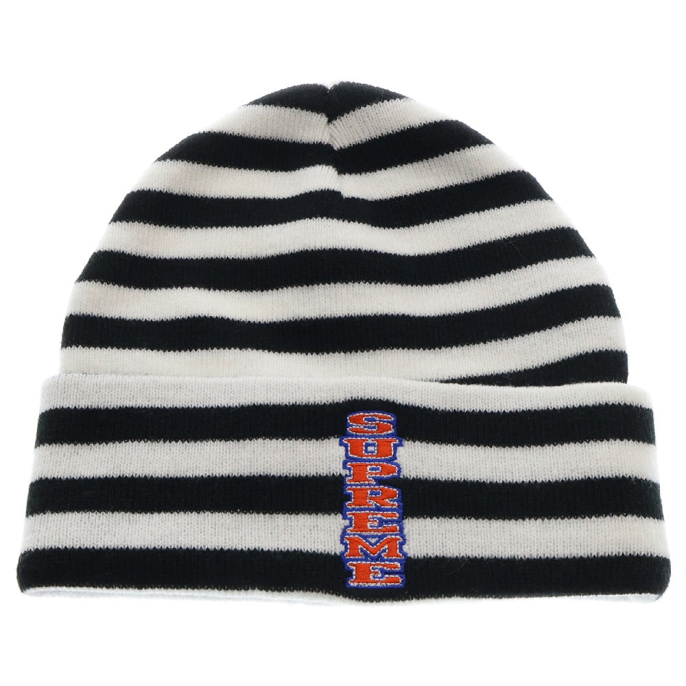 SUPREME(シュプリーム) 16AW VERTICAL LOGO STRIPED BEANIE バーティカルロゴ ストライプニットビーニー ホワイト ボーダー