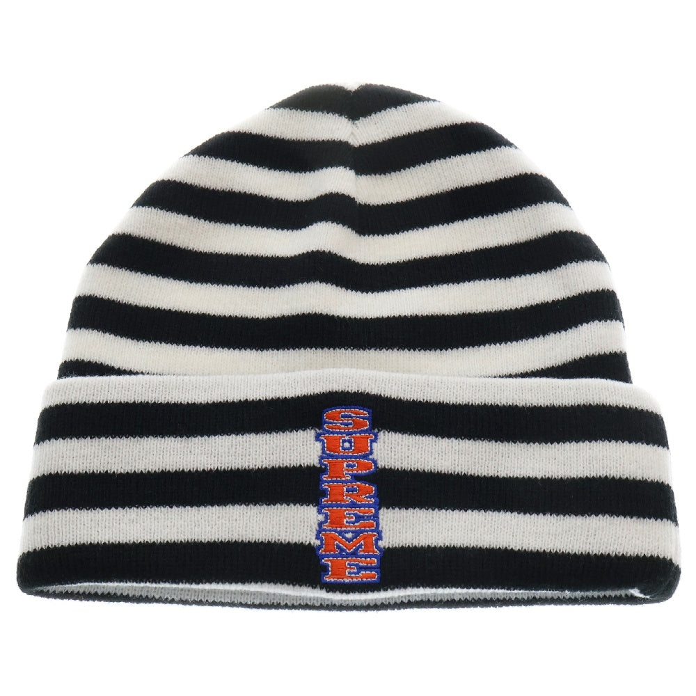 SUPREME(シュプリーム) 16AW VERTICAL LOGO STRIPED BEANIE バーティカルロゴ ストライプニットビーニー ホワイト ボーダー