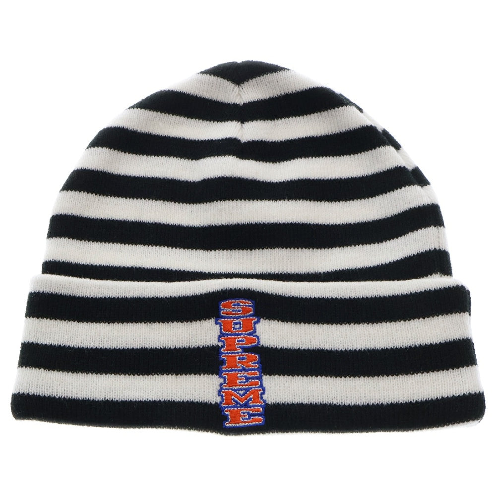 SUPREME(シュプリーム) 16AW VERTICAL LOGO STRIPED BEANIE バーティカルロゴ ストライプニットビーニー ホワイト ボーダー