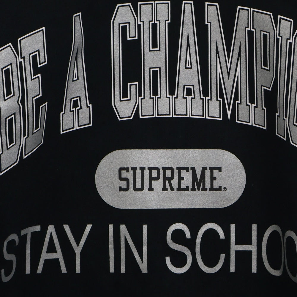 SUPREME(シュプリーム) 18SS Champion Stay In School Crew Neck Sweatshirt メタリックロゴプリントクルーネックスウェットトレーナー ブラック