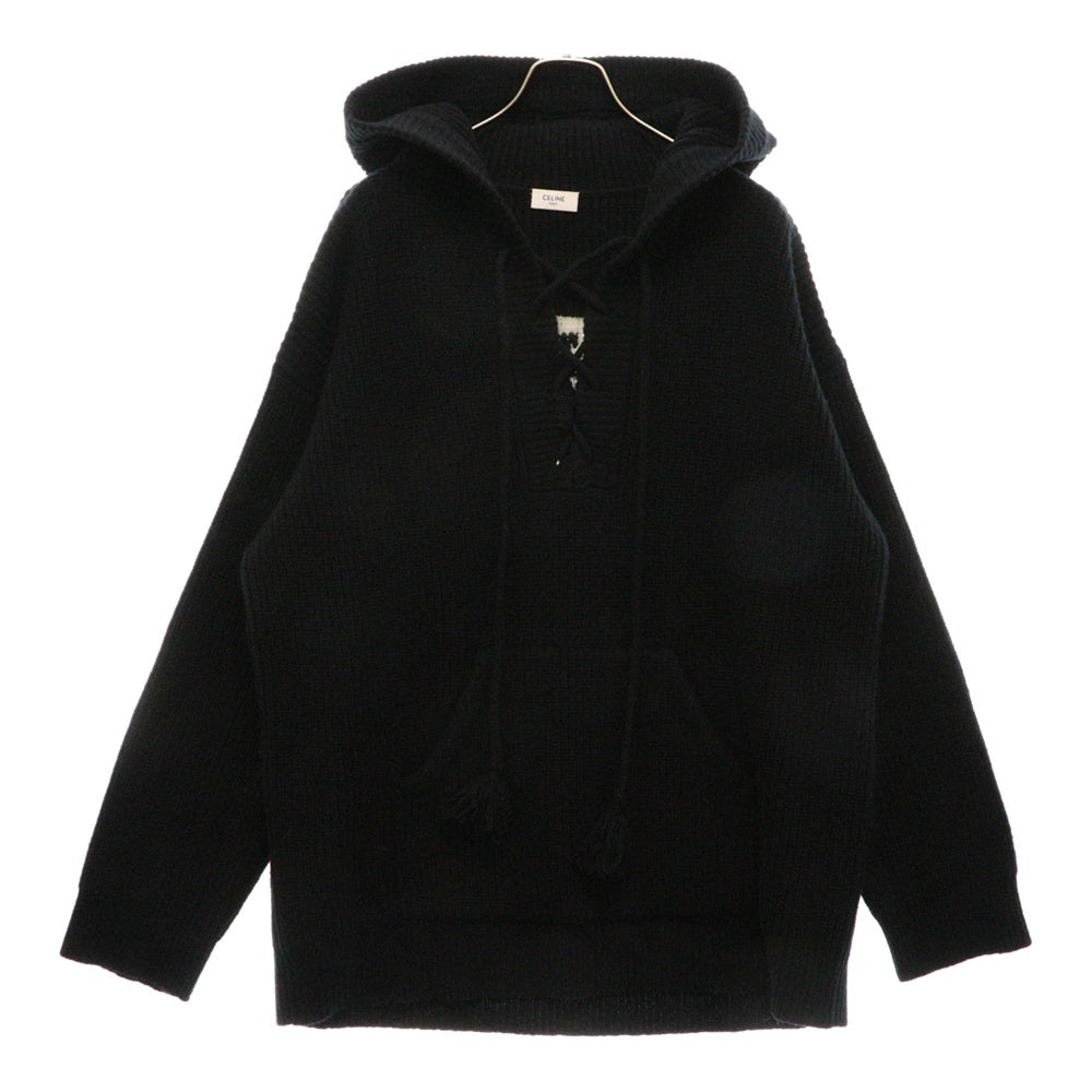 CELINE(セリーヌ) 22SS ARTIST BAJA JACQUARD RIBBED WOOL HOODIE バハ ジャカード リブ ウール オーバーサイズ ニット パーカー ブラック 2A53W489Q
