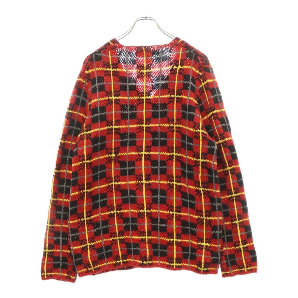 COMME des GARCONS SHIRT(コムデギャルソンシャツ) Vネック ウール チェック ニット セーター レッド W18520