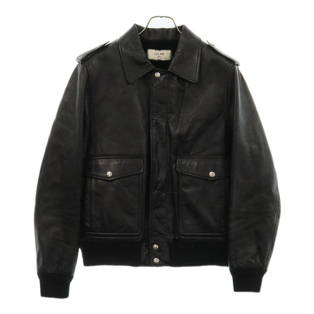 CELINE(セリーヌ) 20AW ラムスキンアビエーター ボアレザーフライトジャケット ブラック