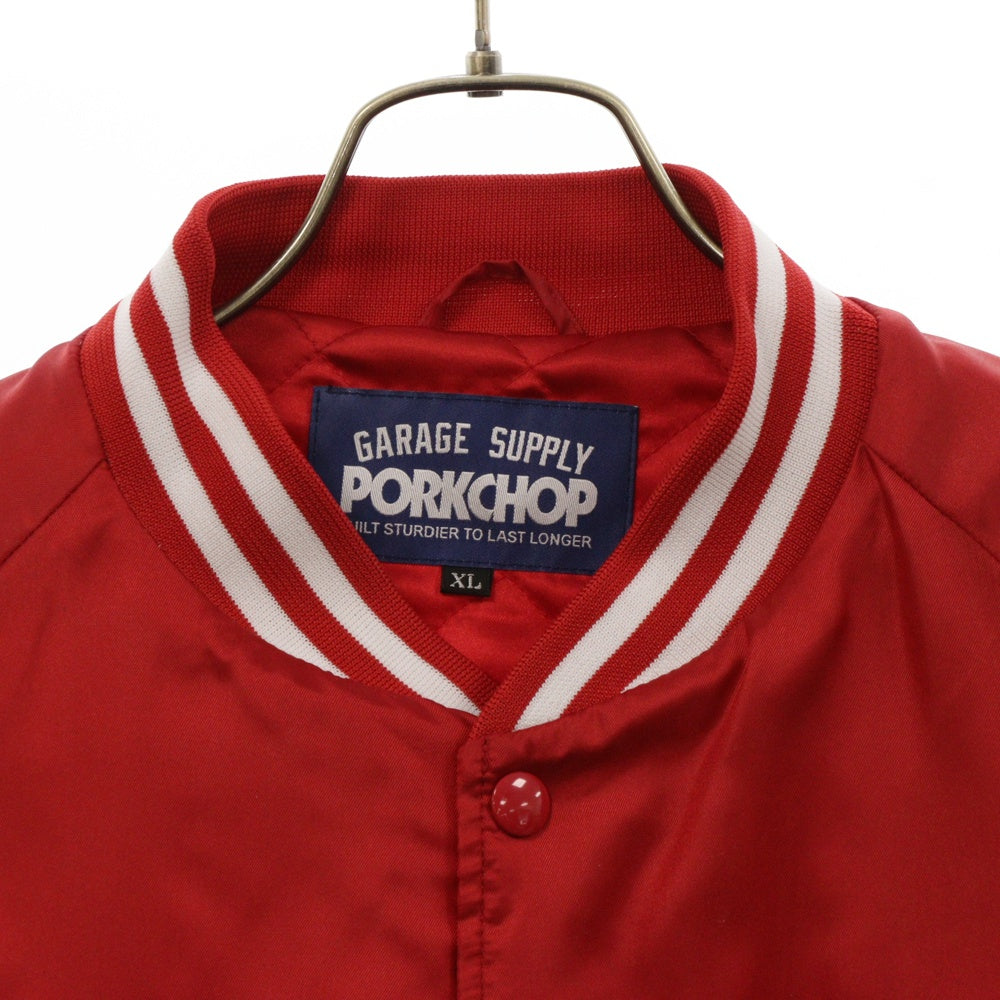 PORKCHOP(ポークチョップ) STAIN SPORT JKT サテン中綿 スポーツジャケット スカジャン レッド
