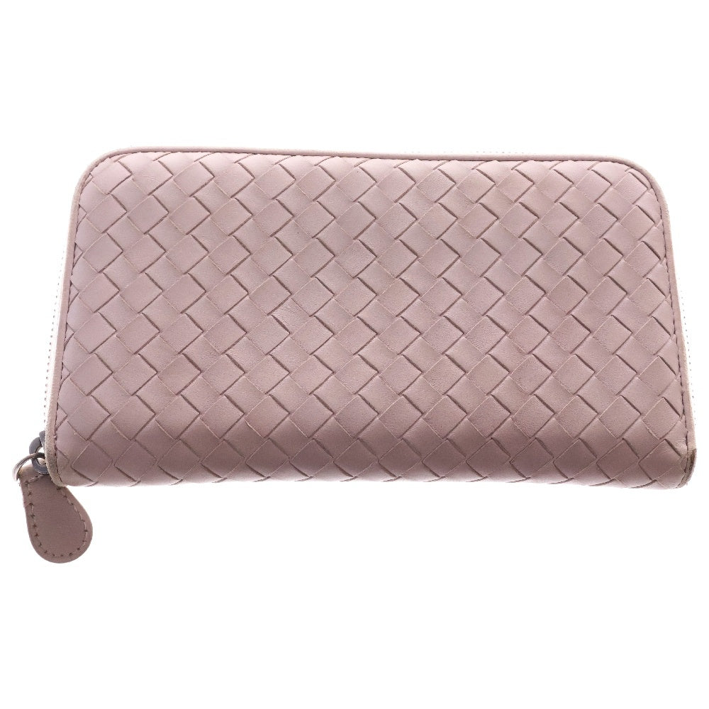 BOTTEGA VENETA(ボッテガヴェネタ) イントレチャート ラウンドジップ レザー ロング ウォレット 長財布 ピンク レディース