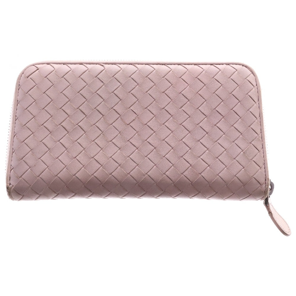 BOTTEGA VENETA(ボッテガヴェネタ) イントレチャート ラウンドジップ レザー ロング ウォレット 長財布 ピンク レディース