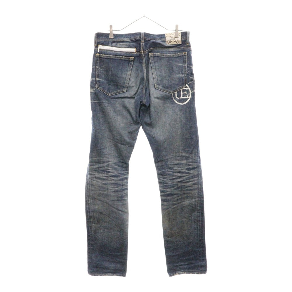 UNIFORM EXPERIMENT(ユニフォームエクスペリメント) 15AW スリムフィット ストレッチ ダメージ加工 スタープリント デニムパンツ インディゴ UE-156141