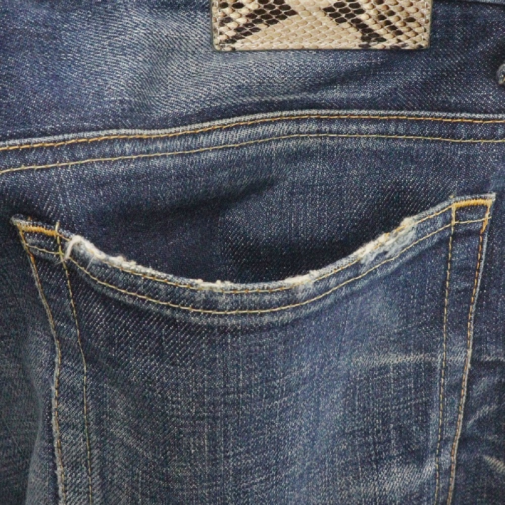 UNIFORM EXPERIMENT(ユニフォームエクスペリメント) 15AW スリムフィット ストレッチ ダメージ加工 スタープリント デニムパンツ インディゴ UE-156141