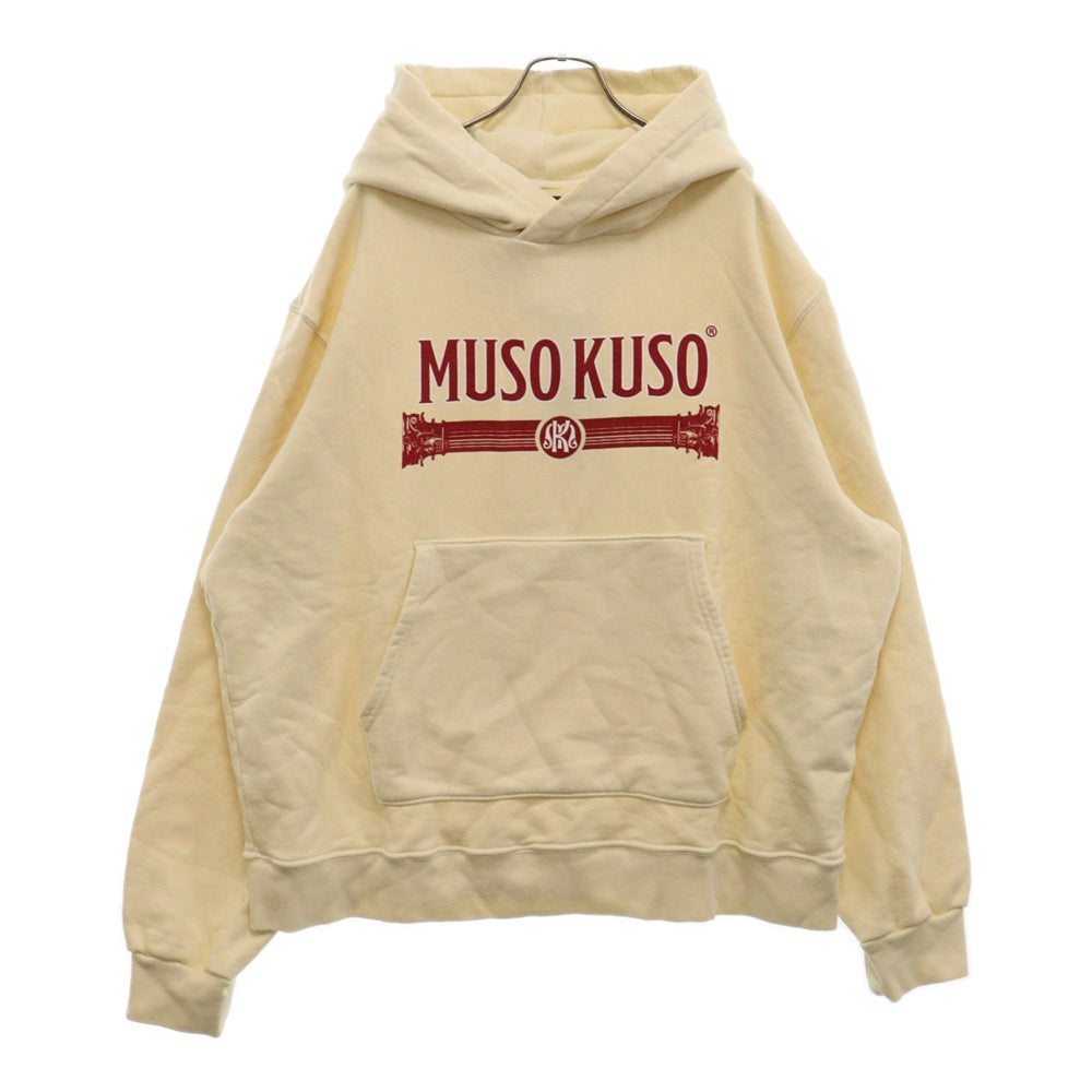 MUSO KUSO(ムソクソ) 24SS COLONNE HOODIE / BEI RED カレッジロゴプリントコットンプルオーバーパーカー アイボリー/レッド FW-232/7BE