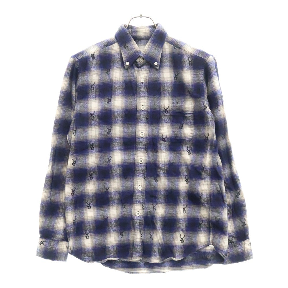 SOPHNET.(ソフネット) 11AW FLANNEL CHECK SHIRT ロゴ刺繍 コットン フランネルチェック ボタンダウン 長袖シャツ ホワイト/ブルー SOPH-112067