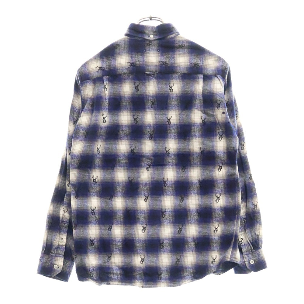 SOPHNET.(ソフネット) 11AW FLANNEL CHECK SHIRT ロゴ刺繍 コットン フランネルチェック ボタンダウン 長袖シャツ ホワイト/ブルー SOPH-112067