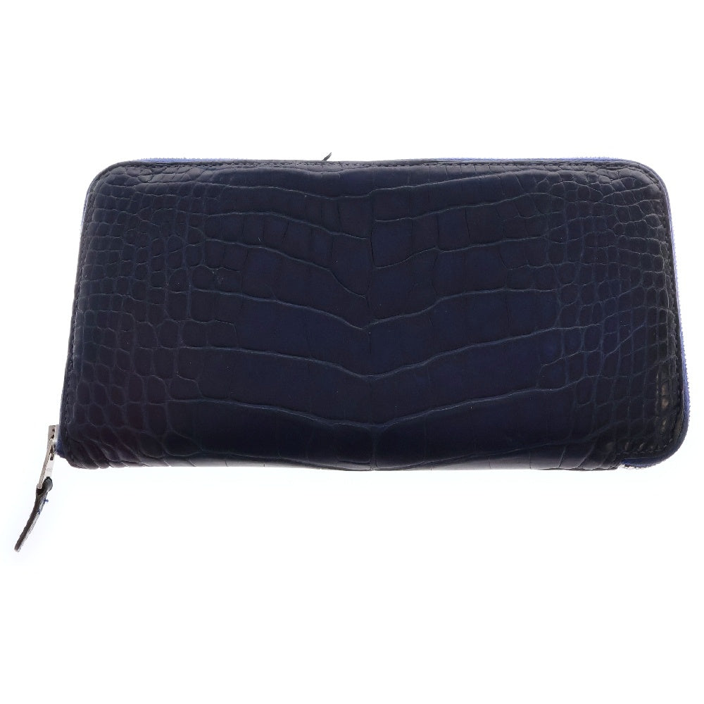 HERMES(エルメス) アザップ アリゲーター ラウンドジップ クラシック ロングウォレット 長財布 ブルー C刻印 シルバー金具 ブルー
