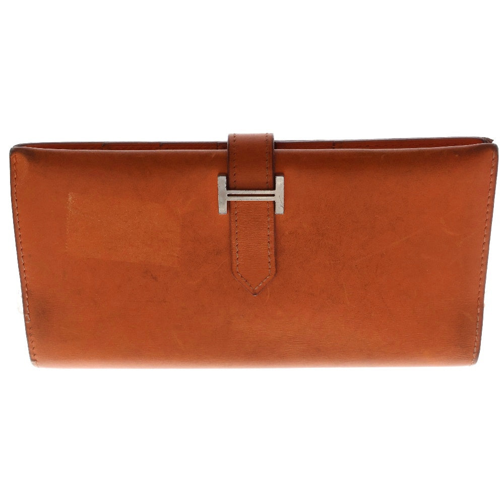 HERMES(エルメス) ベアンスフレ ボックスカーフ ロングウォレット 二つ折り長財布 オレンジ □F刻印 シルバー金具