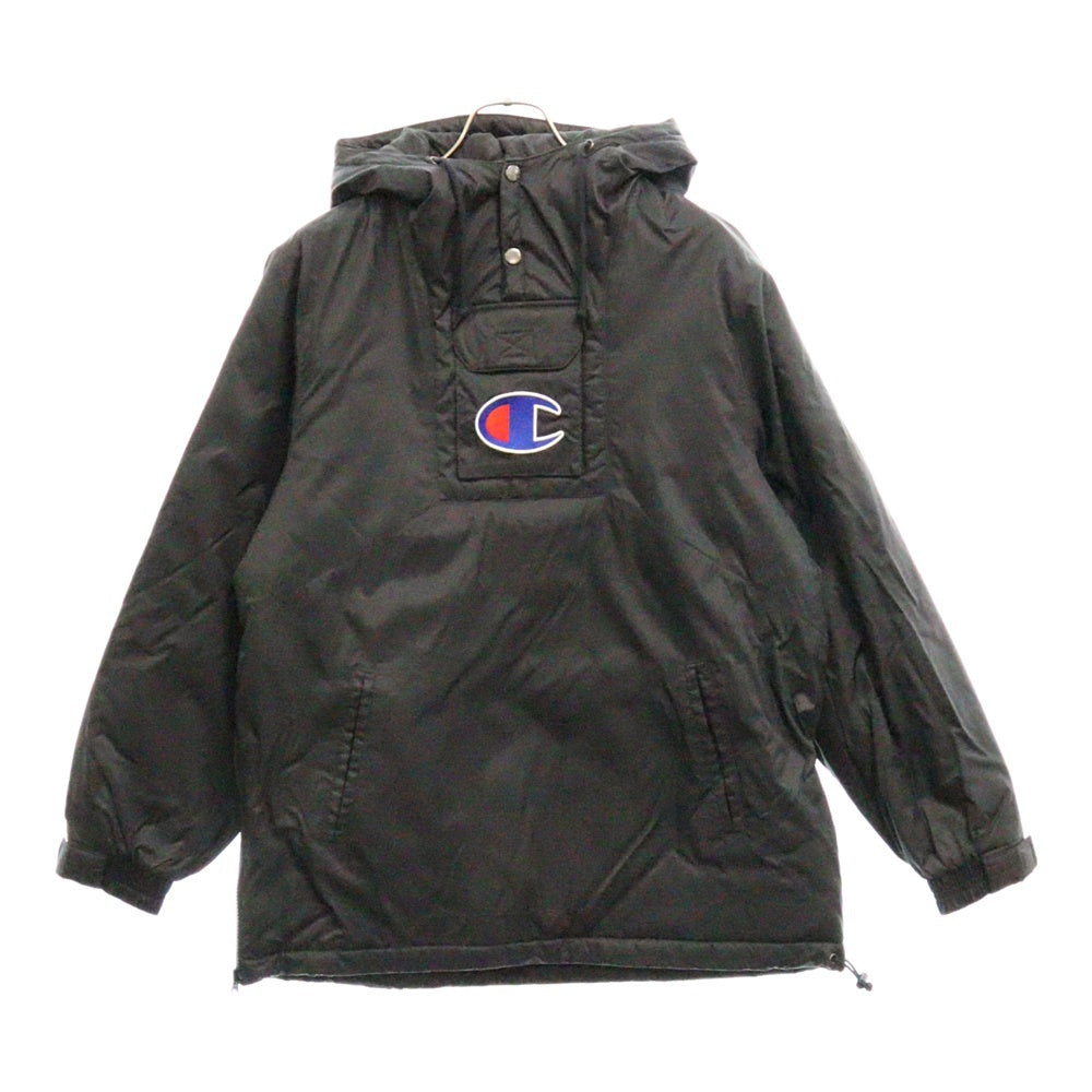 SUPREME(シュプリーム) 18SS×Champion Pullover Parka チャンピオン ビックロゴ 刺繍 ナイロンプルオーバー パーカー ブラック