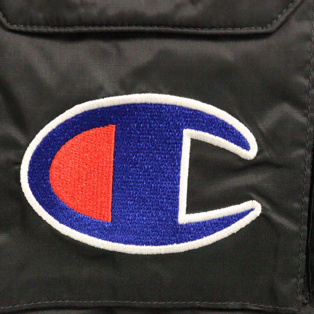 SUPREME(シュプリーム) 18SS×Champion Pullover Parka チャンピオン ビックロゴ 刺繍 ナイロンプルオーバー パーカー ブラック