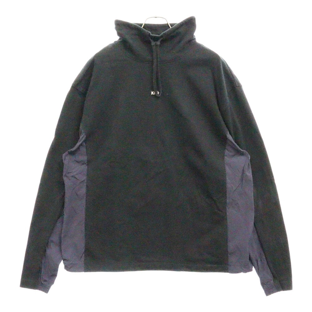 KITH(キス) Cotton Jersey Funnel Neck Drawstring High ハイネック ナイロン切替 プルオーバースウェットトレーナーブラック KHM030892