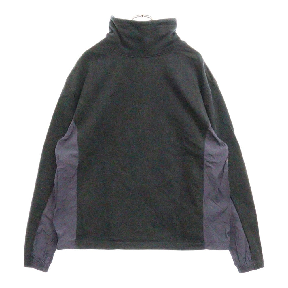 KITH(キス) Cotton Jersey Funnel Neck Drawstring High ハイネック ナイロン切替 プルオーバースウェットトレーナーブラック KHM030892