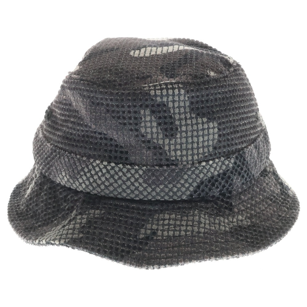 SUPREME(シュプリーム) 22AW Camo Grid Velvet Crusher カモフラ グリッド ベルベット ロゴ刺繍 バケットハット 帽子 ブラック/グレー