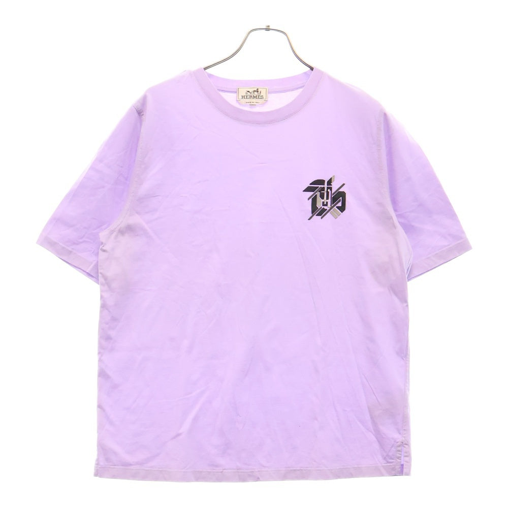 HERMES(エルメス) 23SS T-shirt Mini Patch Cuir ミニレザーパッチ刺繍 クルーネック 半袖Tシャツ カットソー パープル