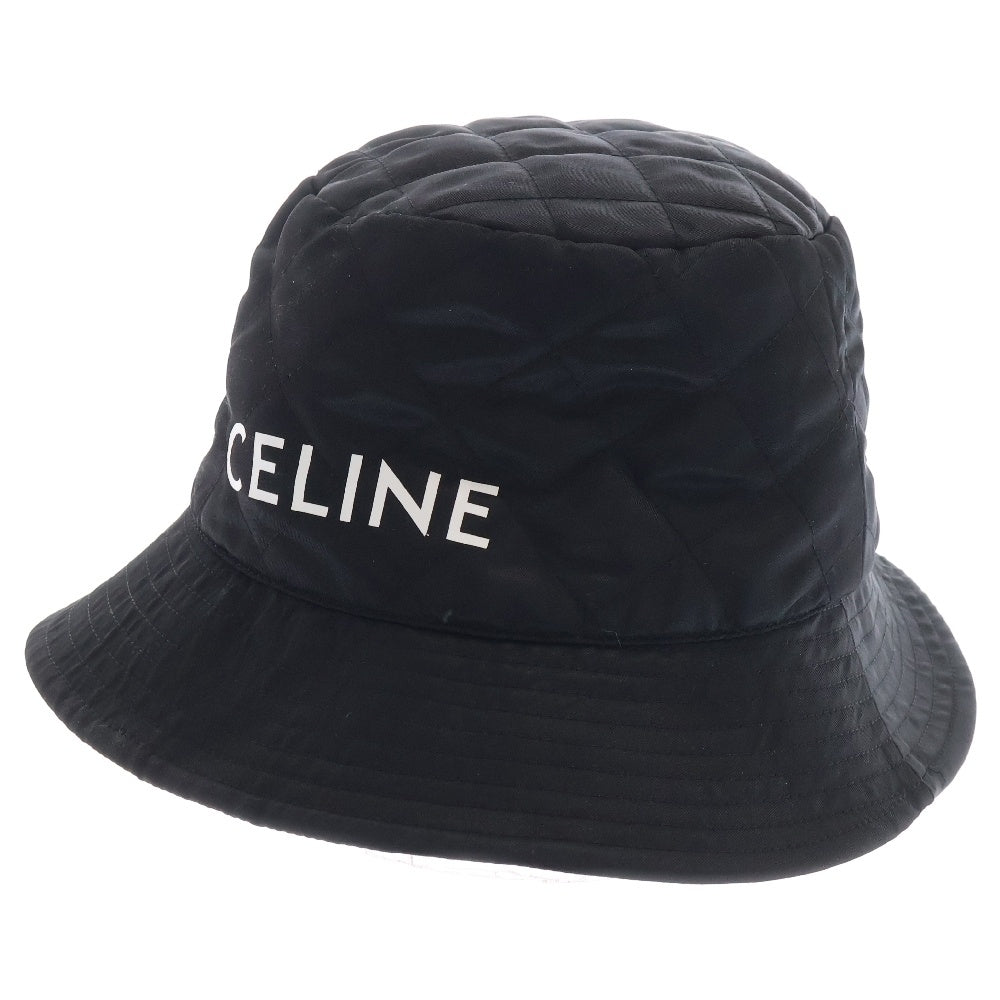 CELINE(セリーヌ) ナイロンツイル キルティング ロゴ バケットハット 帽子 ブラック/オレンジ 2AUB0930C