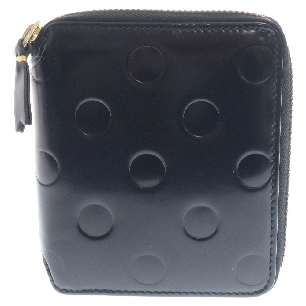 COMME des GARCONS(コムデギャルソン) POLKA DOTS EMBOSSED ポルカドット エンボス パテントレザー コンパクト ウォレット 二つ折り財布 ブラック SA2100NE
