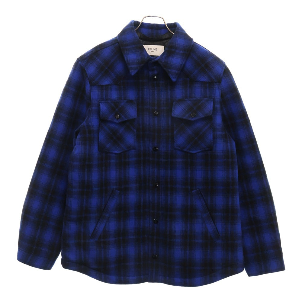 CELINE(セリーヌ) 22AW 長袖パディッドチェックシャツ ブルー/ブラック 2W410994R