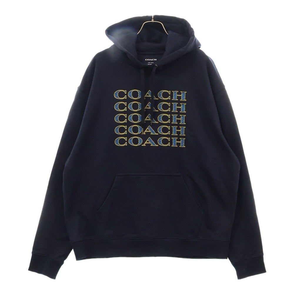 COACH(コーチ) シグネチャー スタック ロゴプリント スウェット プルオーバーパーカー ネイビー CM828