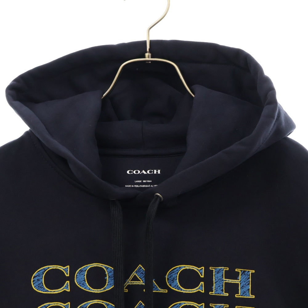 COACH(コーチ) シグネチャー スタック ロゴプリント スウェット プルオーバーパーカー ネイビー CM828