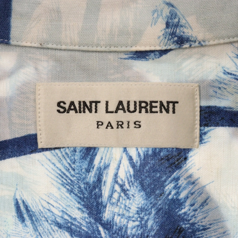 SAINT LAURENT PARIS(サンローランパリ) 16SS オープンカラー パームツリー ハワイアン アロハ 半袖シャツ ブルー 415167 Y970L