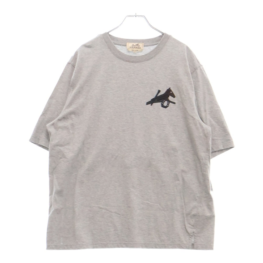 HERMES(エルメス) パズル エケストル ラウンドネック ミニレザーパッチ 半袖シャツ カットソー グレー