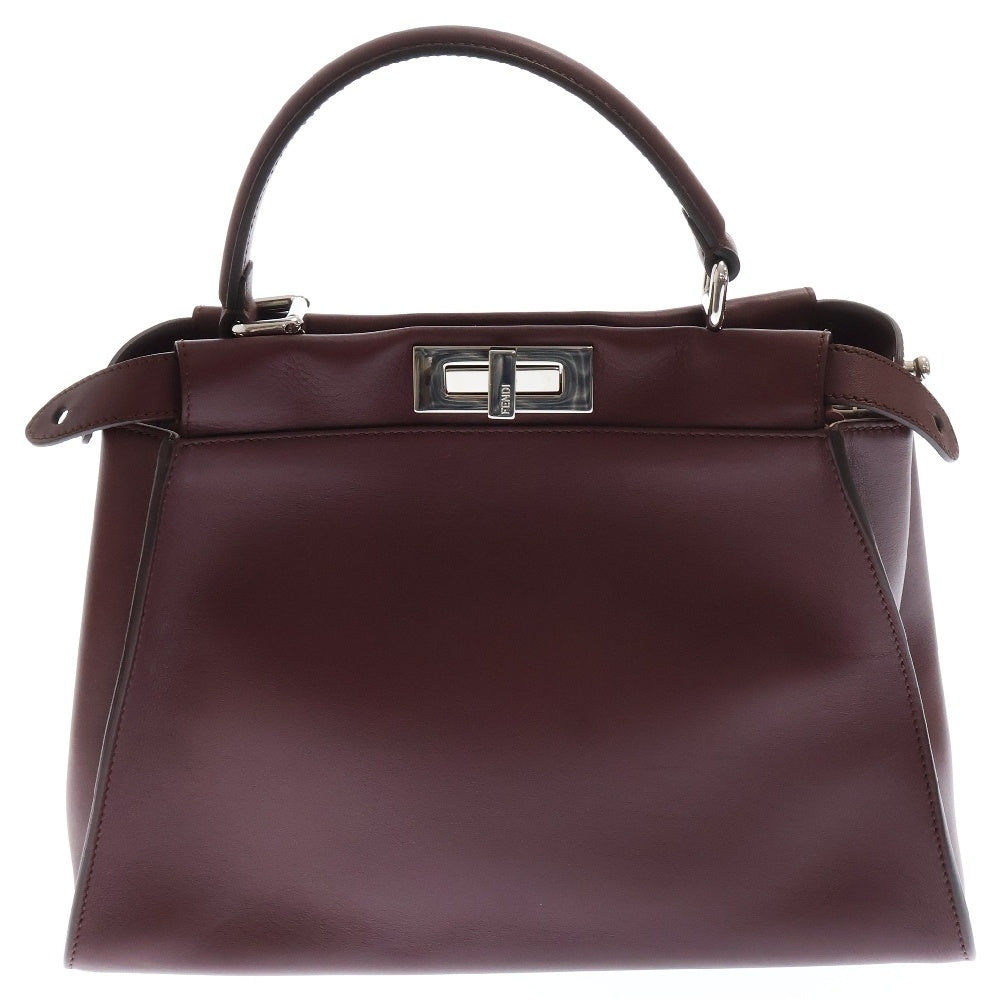 FENDI(フェンディ) フラワースタッズ レギュラー ピーカブー 2way レザー ハンドバッグ ボルドー 8BN290 レディース