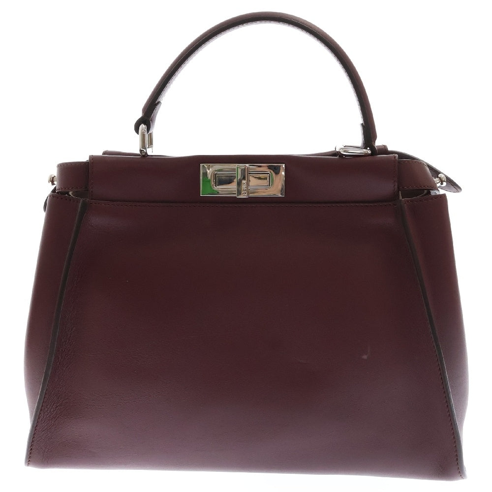 FENDI(フェンディ) フラワースタッズ レギュラー ピーカブー 2way レザー ハンドバッグ ボルドー 8BN290 レディース