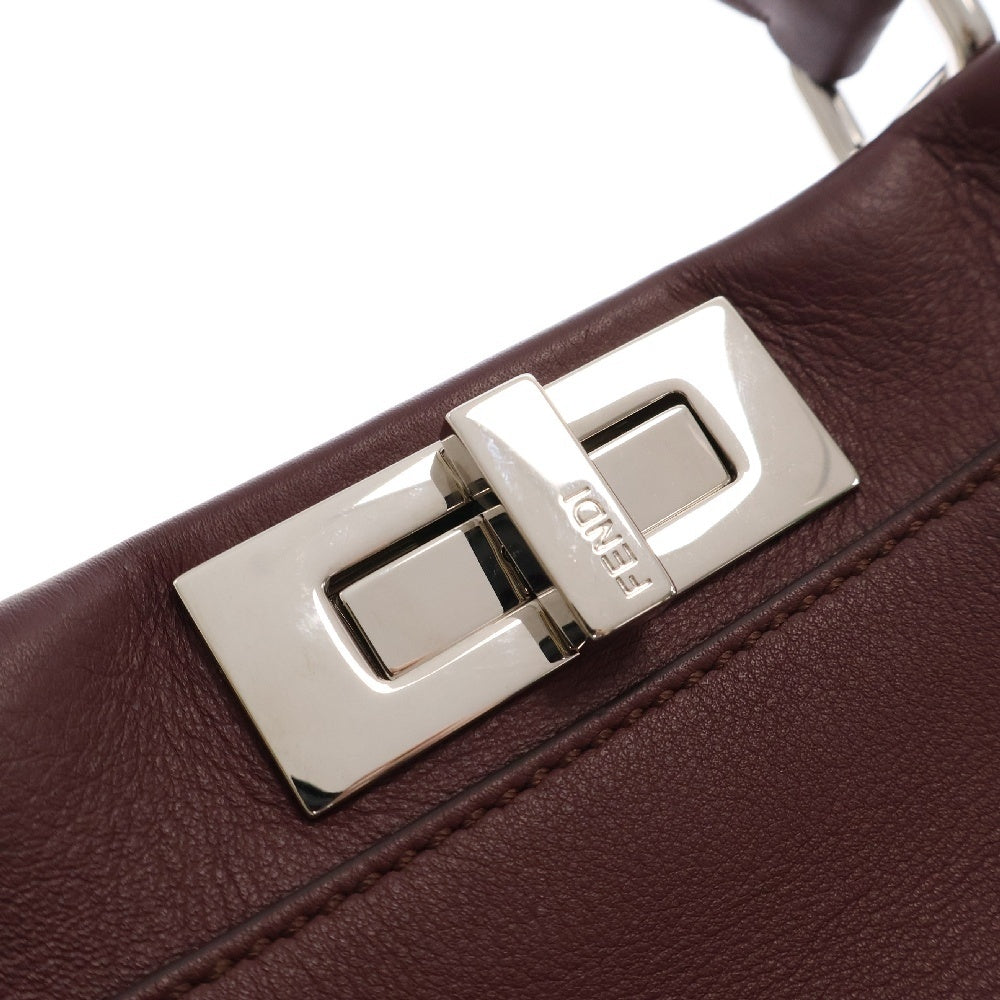 FENDI(フェンディ) フラワースタッズ レギュラー ピーカブー 2way レザー ハンドバッグ ボルドー 8BN290 レディース
