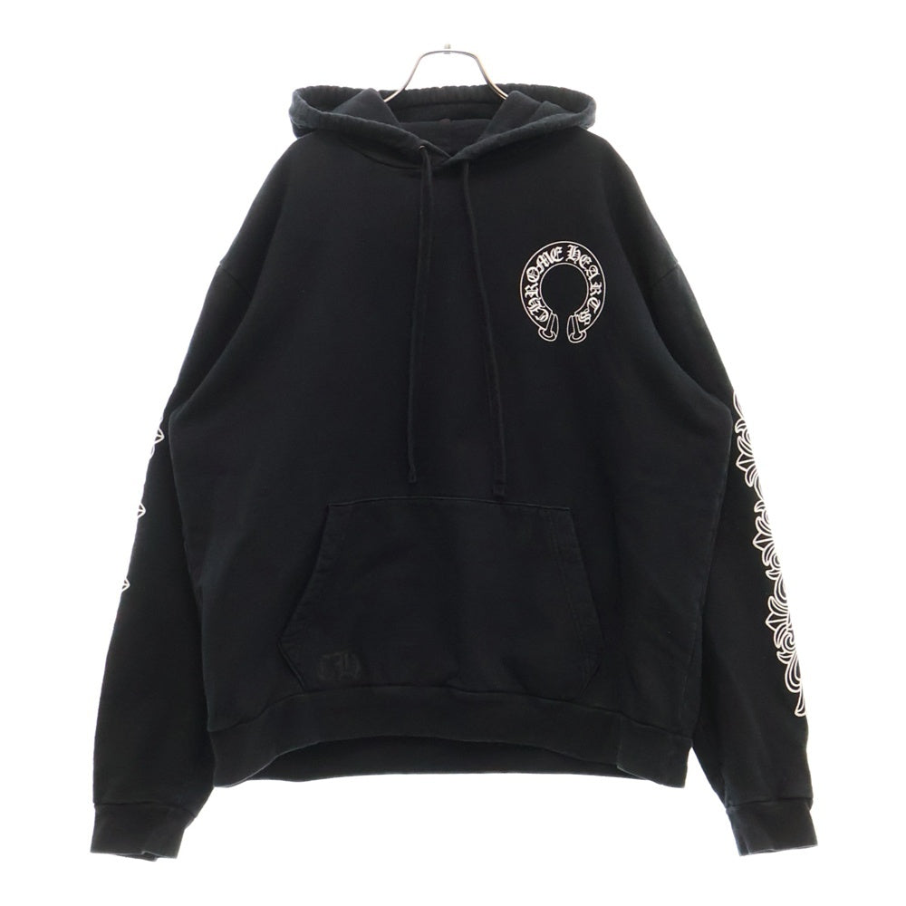 CHROME HEARTS(クロムハーツ) HORSESHOE PULLOVER HOODIE ホースシュー アームフローラル プリント スウェット プルオーバーパーカー ブラック