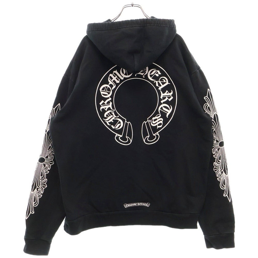 CHROME HEARTS(クロムハーツ) HORSESHOE PULLOVER HOODIE ホースシュー アームフローラル プリント スウェット プルオーバーパーカー ブラック